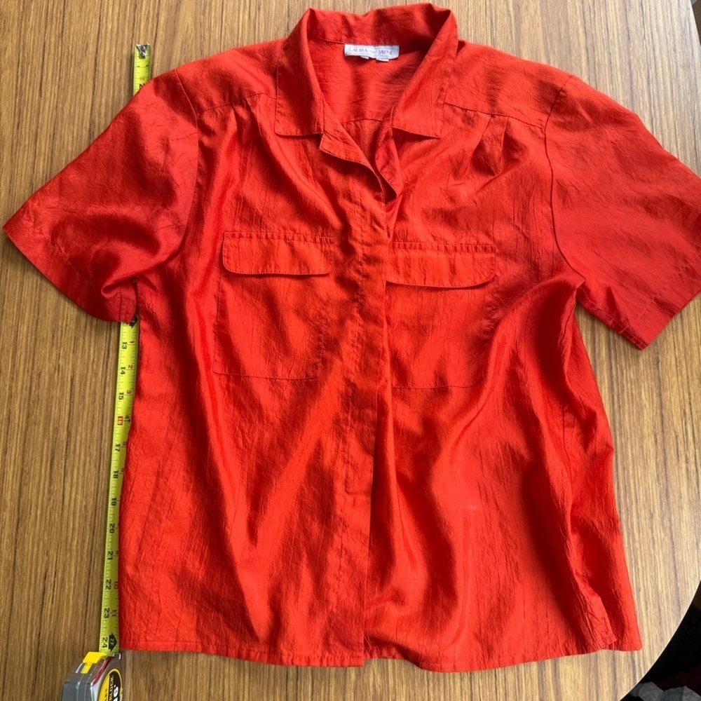 Vintage 90s Laura & Jayne Safari Top | Orange | Cargo Pockets | Tagged 12/L